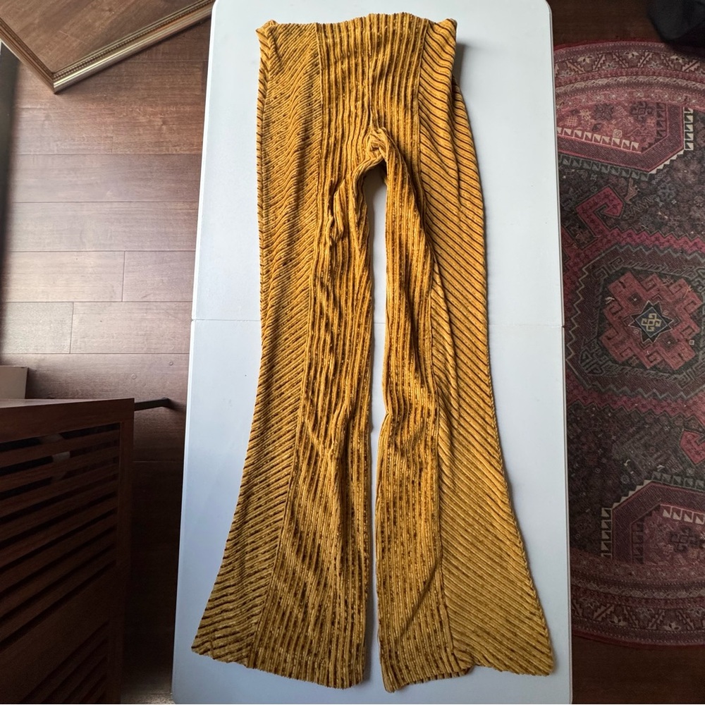 Free People Yellow/Gold Velvet Flared Pants